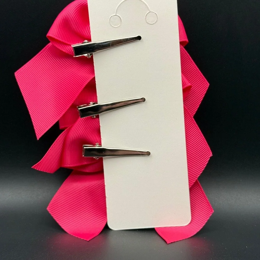 3 Pack Pink Polka Dot Grosgrain Ribbon Hair‎ Bow Clips Alligator Style Set